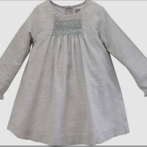 PHLONA Girls Gray Smocked A-Line Dress Long Sleeve Knee Length Size 5/6Y